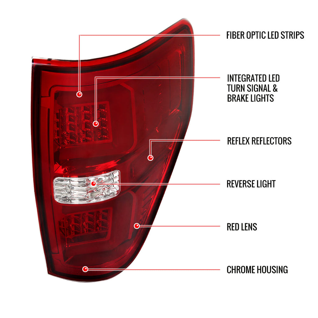 2009-2014 Ford F-150 Red C-Bar LED Tail Lights (Chrome Housing/Red Lens)