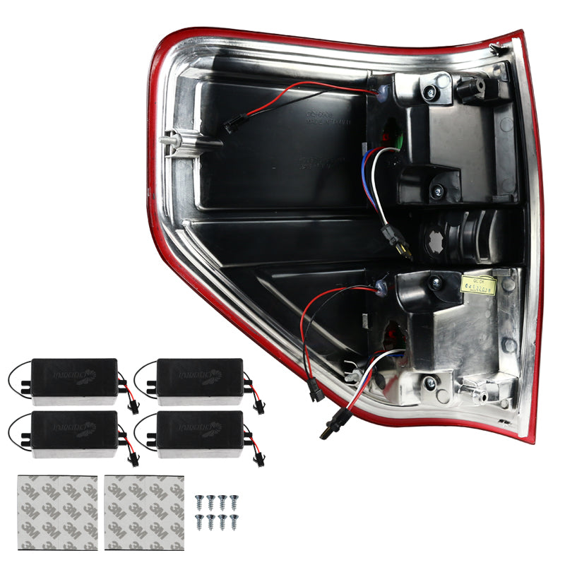 2009-2014 Ford F-150 LED Tail Lights - OZ (Chrome Housing/Red Clear Lens)