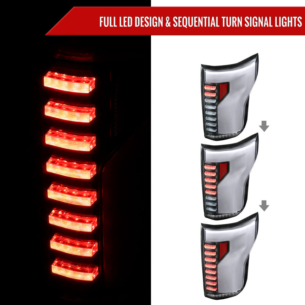 2015-2017 Ford F-150 Sequential Turn Signal Animated White LED Bar Tail Lights (Matte Black Housing/Clear Lens)