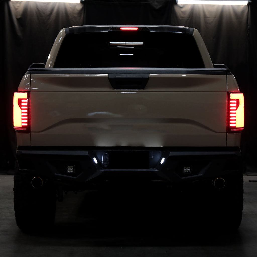 2015-2017 Ford F-150 Sequential Turn Signal Animated Red LED Bar Tail Lights (Matte Black Housing/Clear Lens)