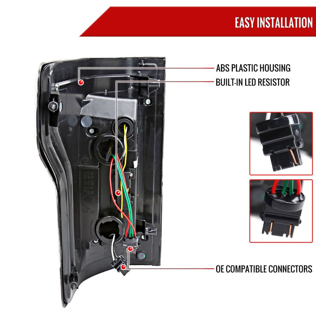 2015-2017 Ford F-150 Sequential Turn Signal Animated Red LED Bar Tail Lights (Matte Black Housing/Clear Lens)