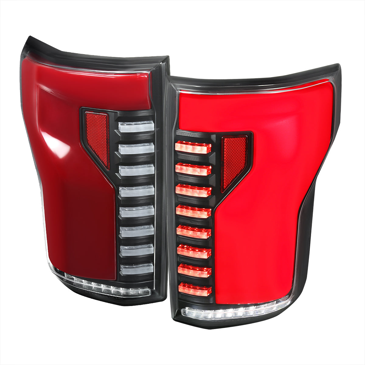 2015-2017 Ford F-150 Sequential Turn Signal Animated Red LED Bar Tail Lights (Matte Black Housing/Clear Lens)