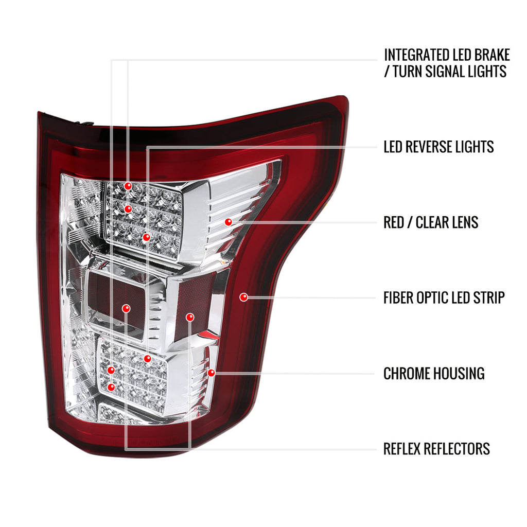 2015-2017 Ford F-150 LED Tail Lights (Chrome Housing/Red Lens)