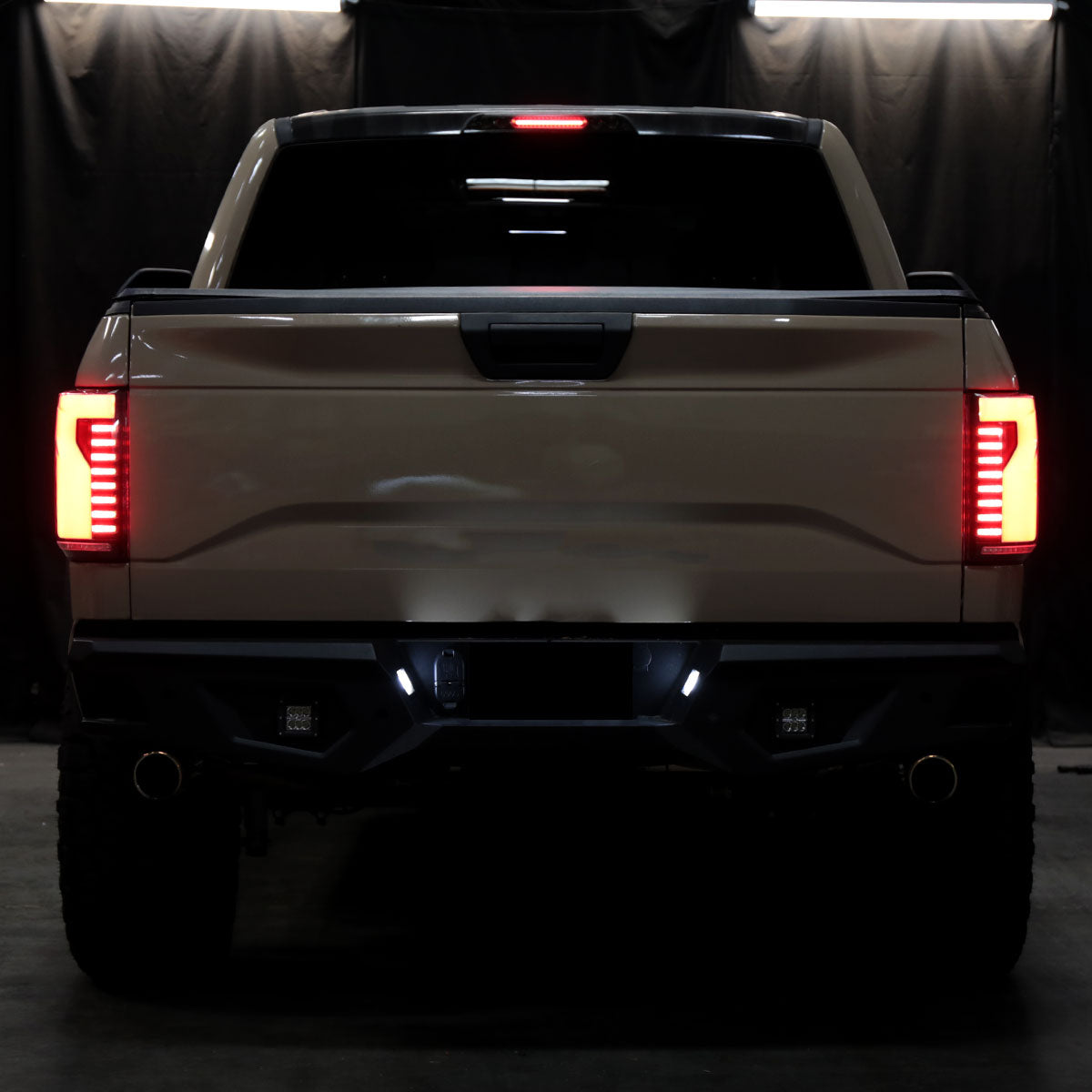 2015-2017 Ford F-150 Sequential Turn Signal Animated Red LED Bar Tail Lights (Black Housing/Smoked Lens)