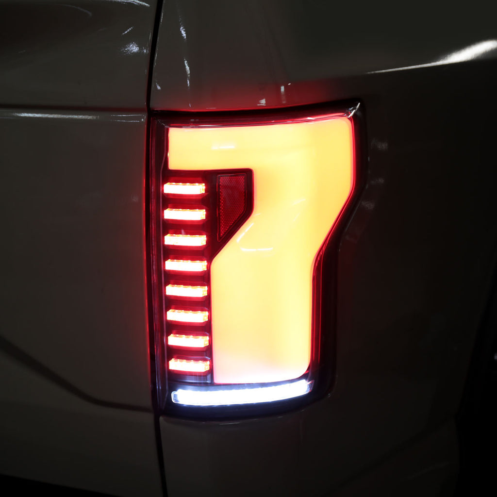 2018-2020 Ford F-150 Sequential Turn Signal Animated White LED Bar Tail Lights (Black Housing/Smoked Lens)
