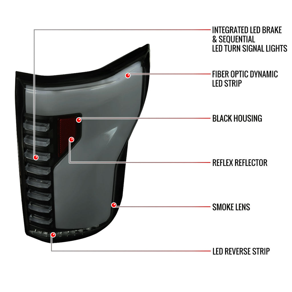2018-2020 Ford F-150 Sequential Turn Signal Animated White LED Bar Tail Lights (Black Housing/Smoked Lens)