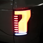 2018-2020 Ford F-150 Sequential Turn Signal Animated White LED Bar Tail Lights (Matte Black Housing/Clear Lens)