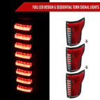 2018-2020 Ford F-150 Sequential Turn Signal Animated Red LED Bar Tail Lights (Matte Black Housing/Clear Lens)