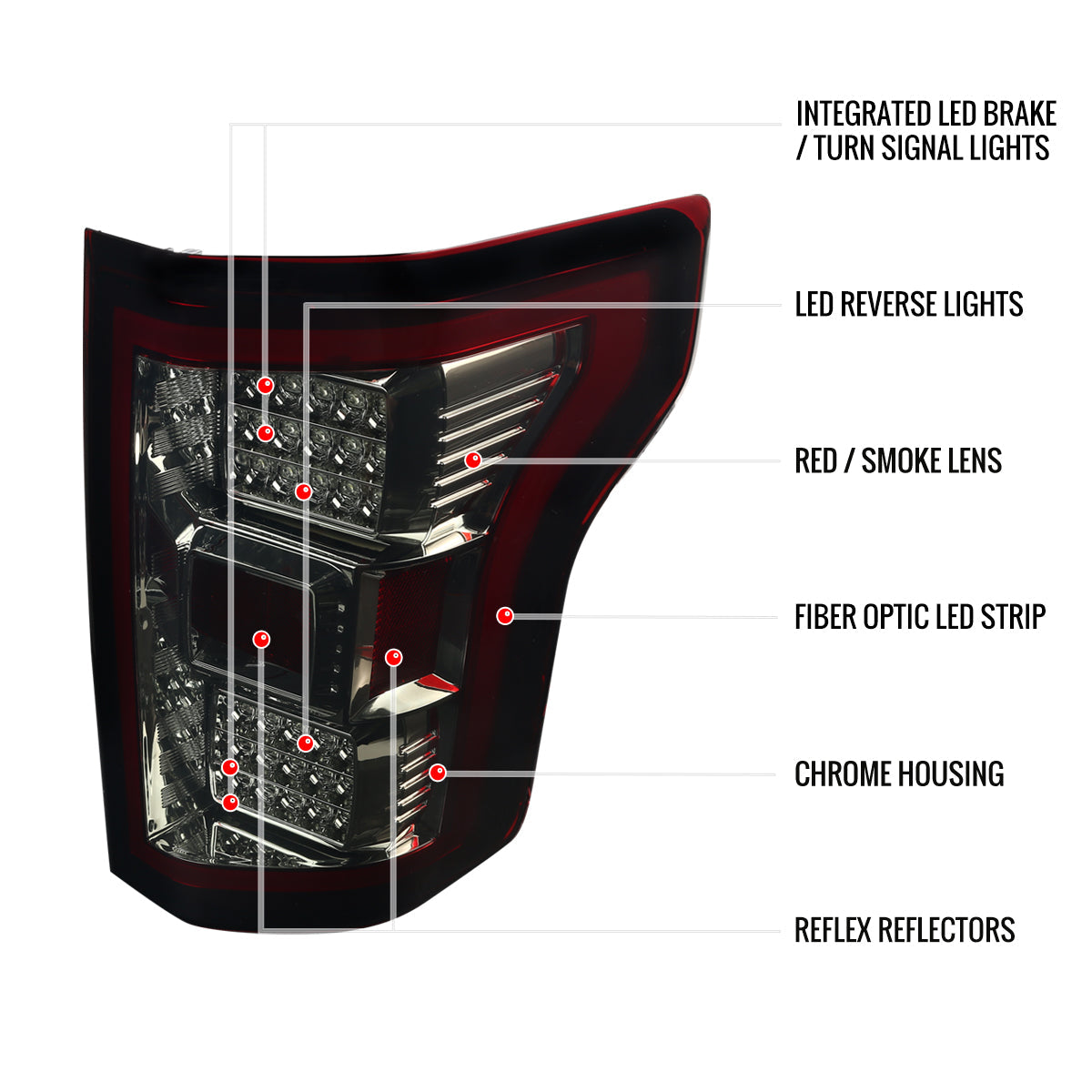 2018-2020 Ford F-150 LED Tail Lights (Chrome Housing/Red Smoked Lens)