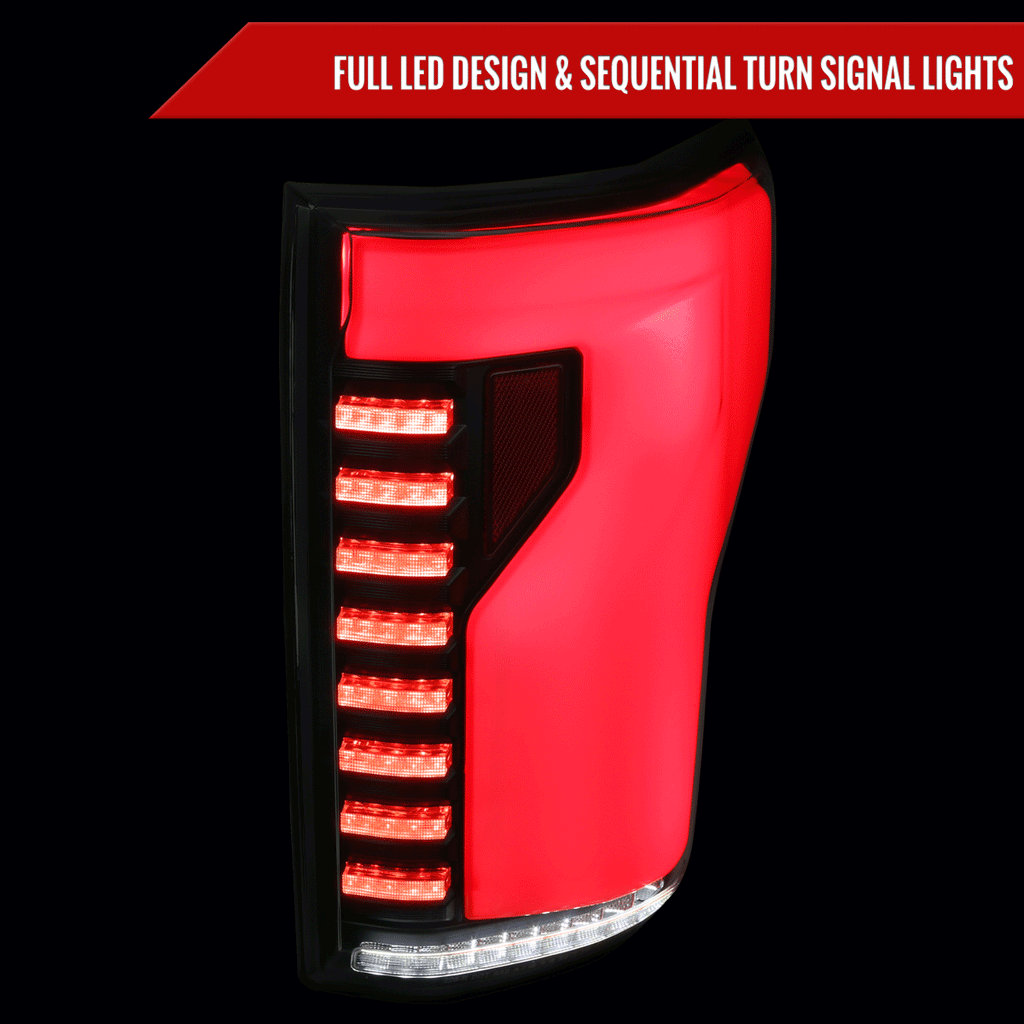 2018-2020 Ford F-150 Sequential Turn Signal Animated Red LED Bar Tail Lights (Black Housing/Smoked Lens)