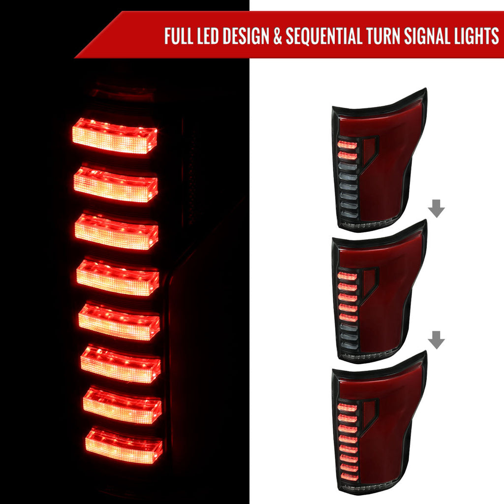 2018-2020 Ford F-150 Sequential Turn Signal Animated Red LED Bar Tail Lights (Black Housing/Smoked Lens)