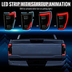 2021-2023 Ford F-150 Full LED Tail Lights with White Light Bar Sequential Turn Signal, Startup Animation & Factory BSM Compatibility (Black Housing / Smoked Lens)