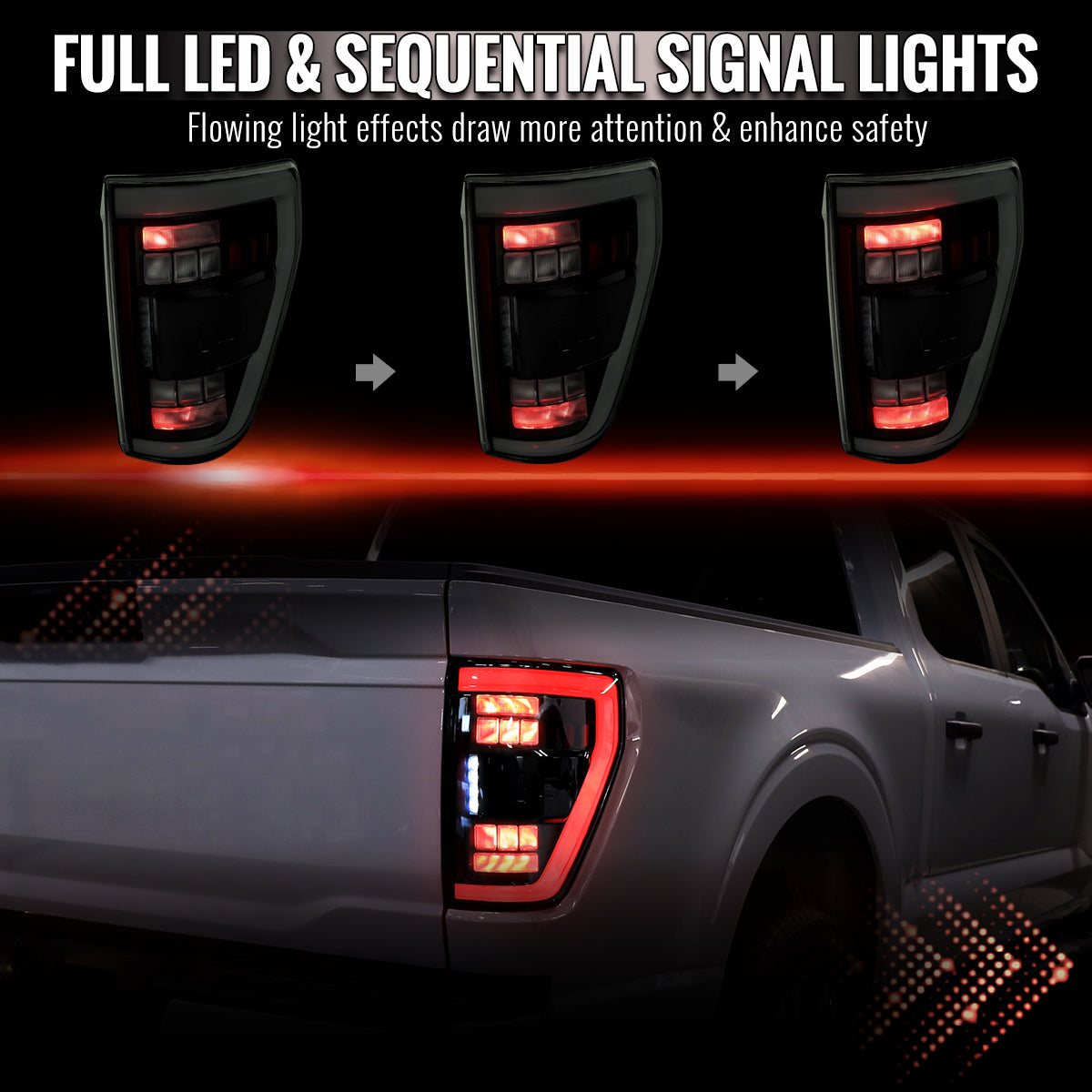 2021??‚??2023 Ford F-150 LED Tail Lights w/ Switchback Sequential Turn Signals (Glossy Black Housing / Smoked Lens)