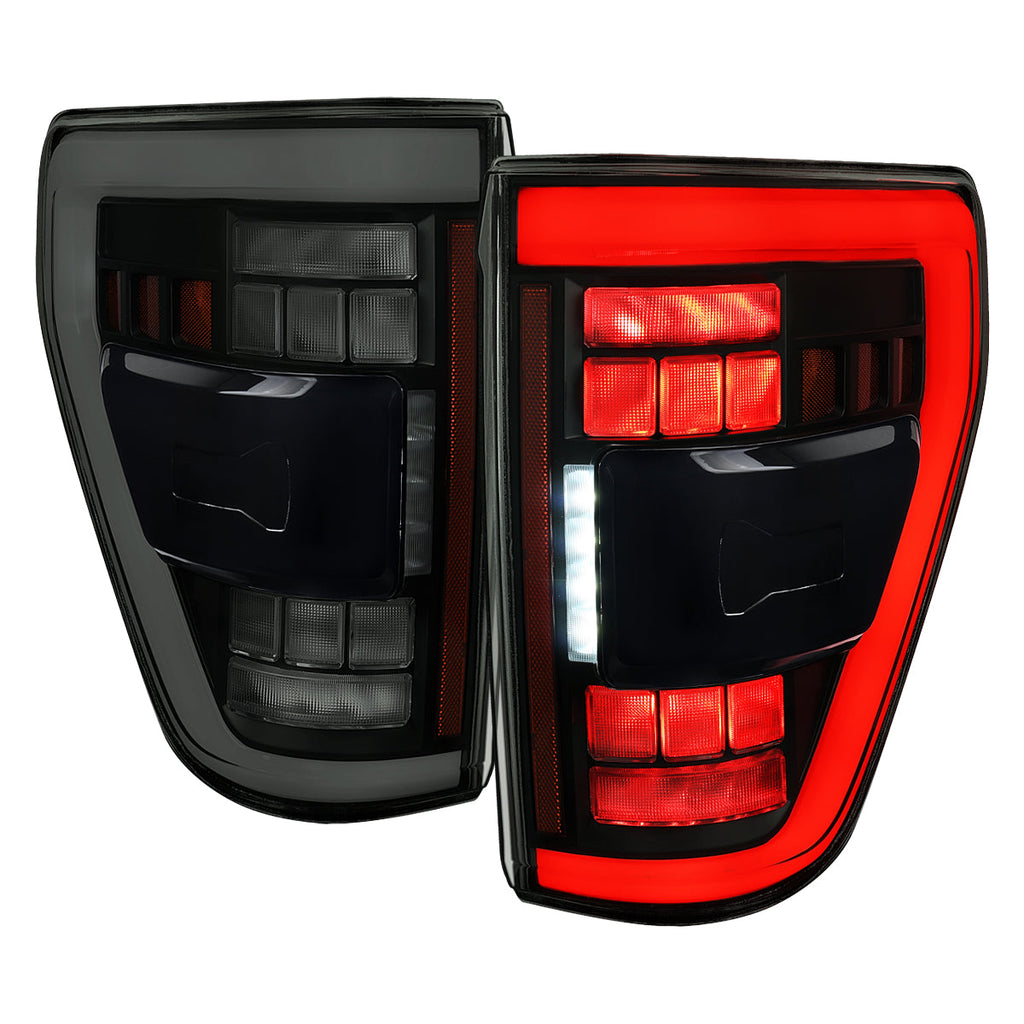 2021??‚??2023 Ford F-150 LED Tail Lights w/ Switchback Sequential Turn Signals (Glossy Black Housing / Smoked Lens)