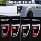 2021-2023 Ford F-150 Full LED Tail Lights with White Light Bar Sequential Turn Signal, Startup Animation & Factory BSM Compatibility (Black Housing / Clear Lens)