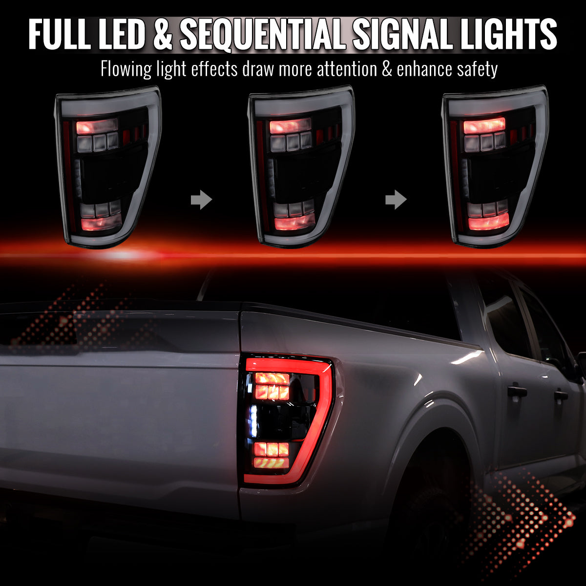 2021??‚??2023 Ford F-150 LED Tail Lights w/ Switchback Sequential Turn Signals (Matte Black Housing / Clear Lens)