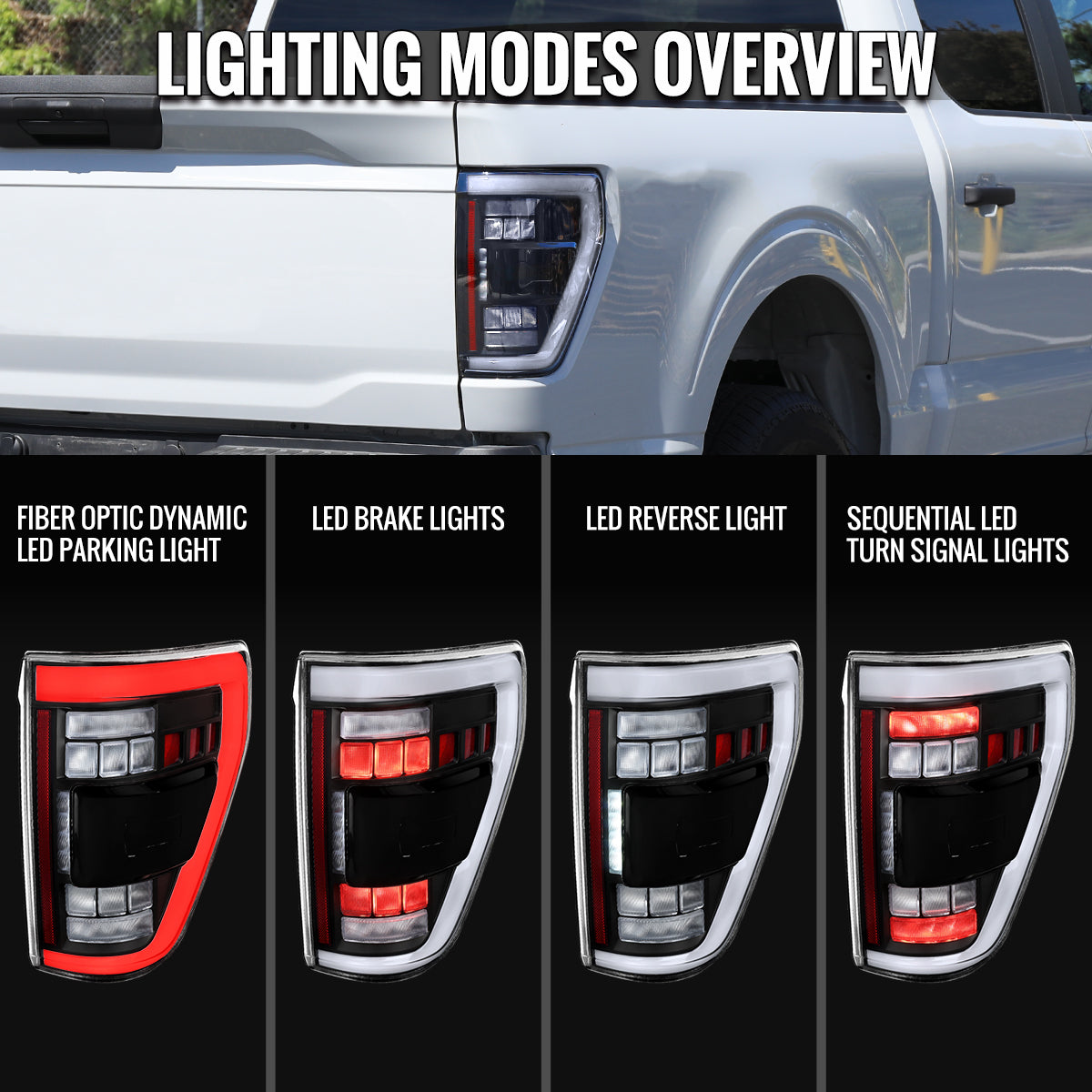 2021??‚??2023 Ford F-150 LED Tail Lights w/ Switchback Sequential Turn Signals (Matte Black Housing / Clear Lens)