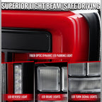 2021-2023 Ford F-150 Full LED Tail Lights with Red Light Bar Sequential Turn Signal, Startup Animation & Factory BSM Compatibility (Matte Black Housing / Clear Lens)