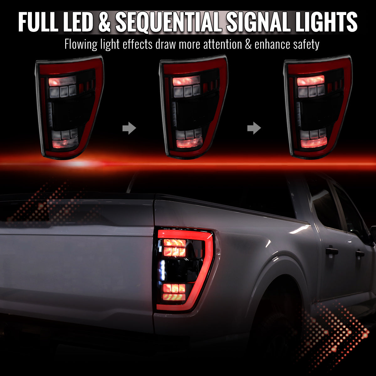 2021??‚??2023 Ford F-150 Red LED Tail Lights w/ Switchback Sequential Turn Signals (Matte Black Housing / Clear Lens)