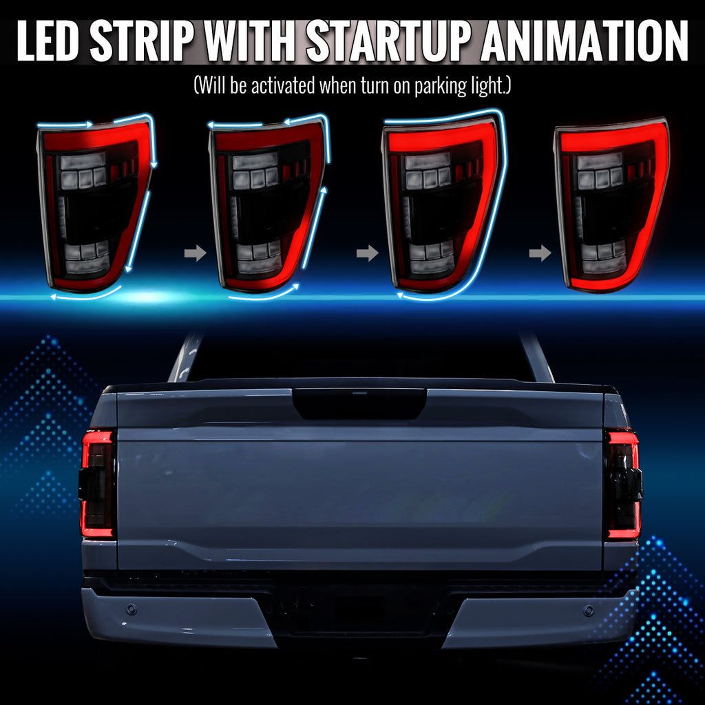 2021??‚??2023 Ford F-150 Red LED Tail Lights w/ Switchback Sequential Turn Signals (Matte Black Housing / Clear Lens)