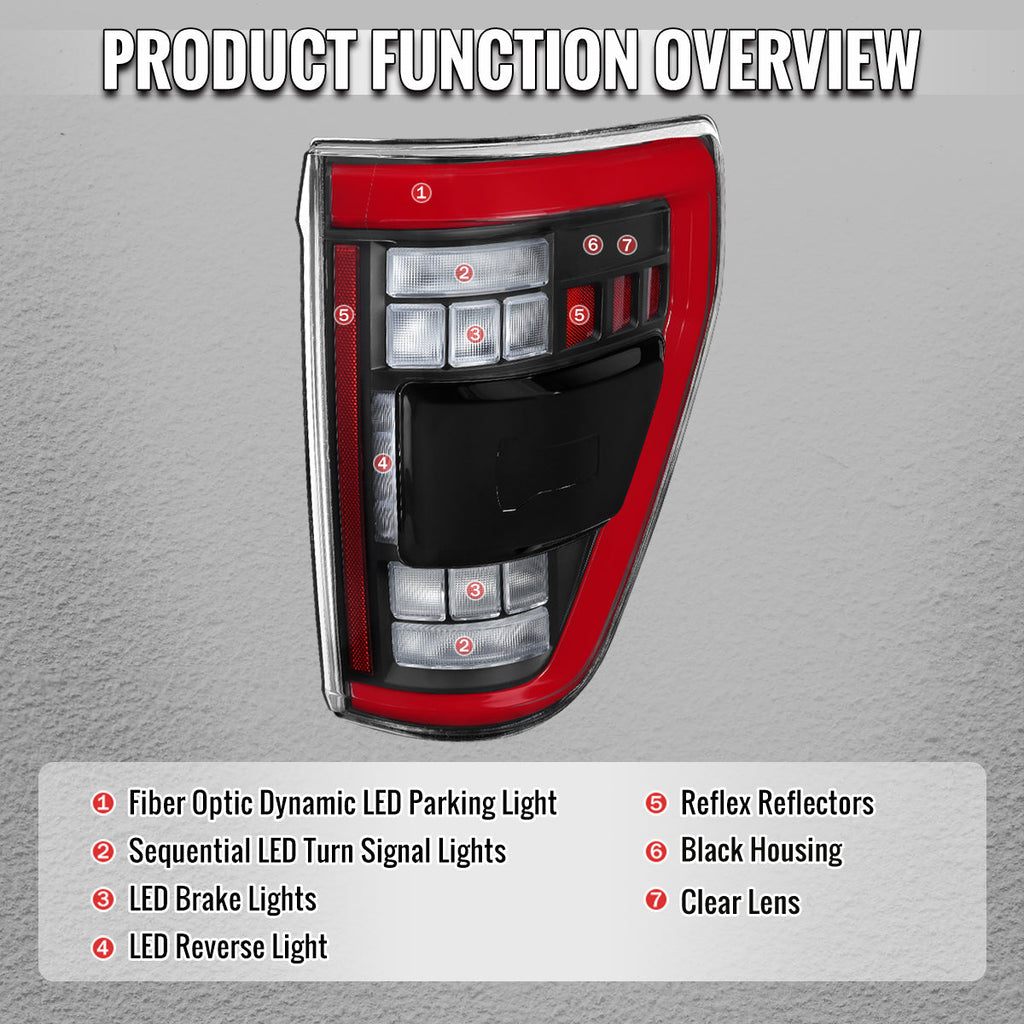 2021??‚??2023 Ford F-150 Red LED Tail Lights w/ Switchback Sequential Turn Signals (Matte Black Housing / Clear Lens)