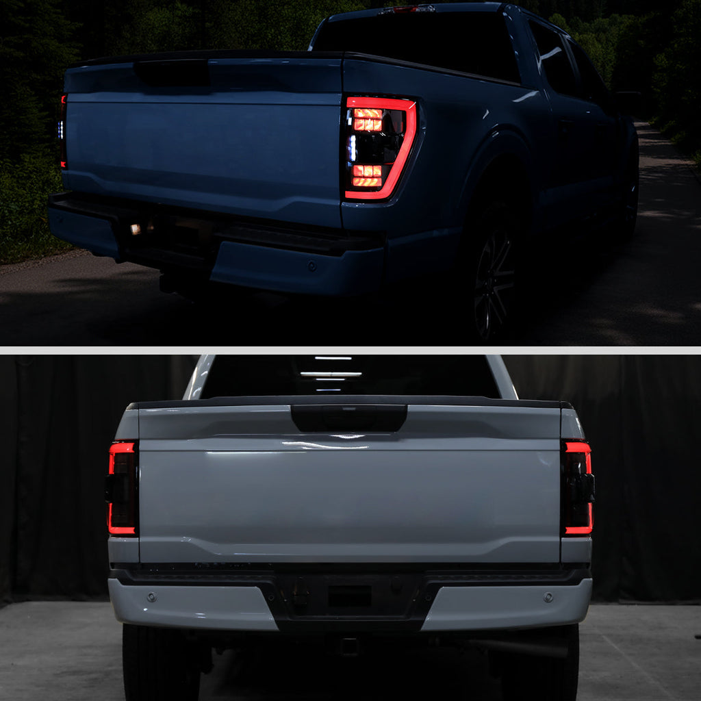 2021??‚??2023 Ford F-150 Red LED Tail Lights w/ Switchback Sequential Turn Signals (Matte Black Housing / Clear Lens)