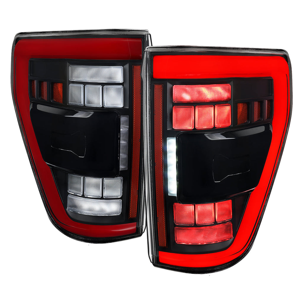 2021??‚??2023 Ford F-150 Red LED Tail Lights w/ Switchback Sequential Turn Signals (Matte Black Housing / Clear Lens)