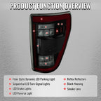 2021-2023 Ford F-150 Full LED Tail Lights with Red Light Bar Sequential Turn Signal, Startup Animation & Factory BSM Compatibility (Black Housing / Smoked Lens)