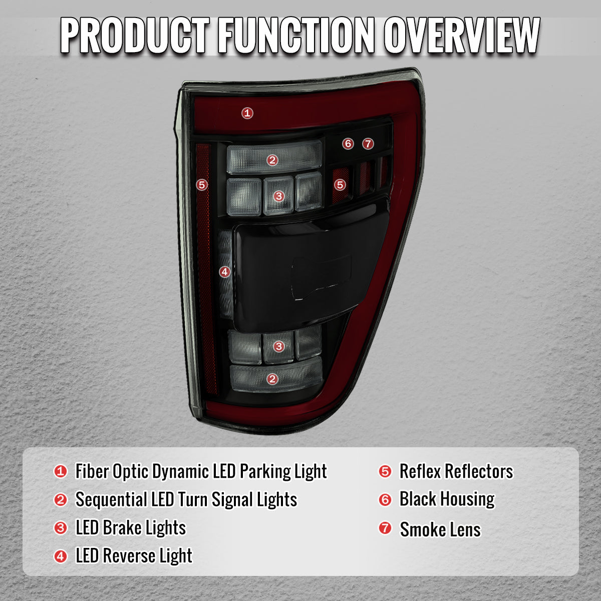 2021-2023 Ford F-150 Full LED Tail Lights with Red Light Bar Sequential Turn Signal, Startup Animation & Factory BSM Compatibility (Black Housing / Smoked Lens)