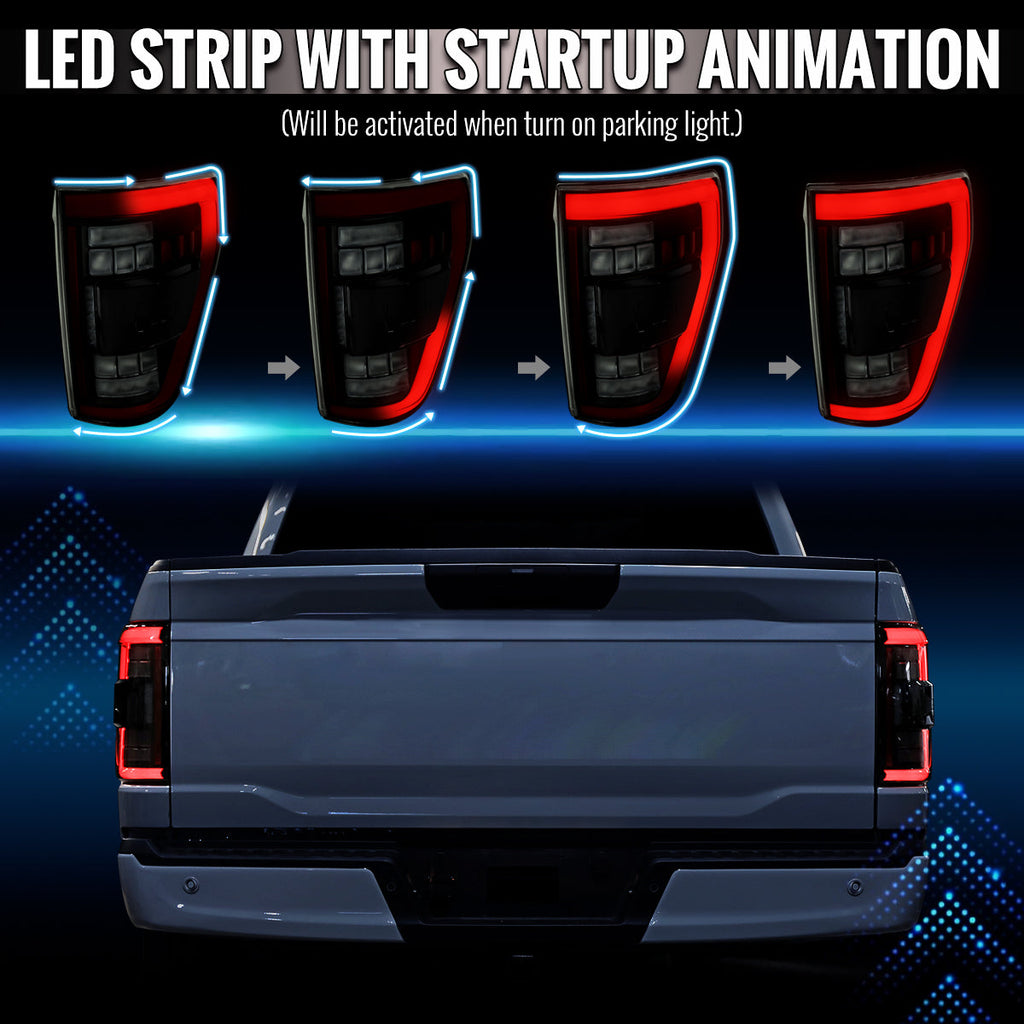 2021??‚??2023 Ford F-150 LED Tail Lights w/ Switchback Sequential Turn Signals (Black Housing / Smoked Lens)