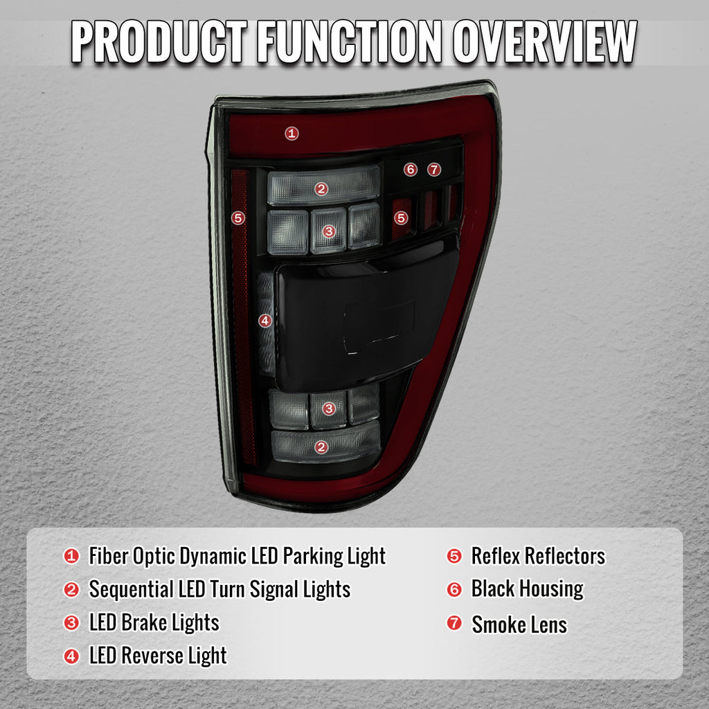 2021??‚??2023 Ford F-150 LED Tail Lights w/ Switchback Sequential Turn Signals (Black Housing / Smoked Lens)