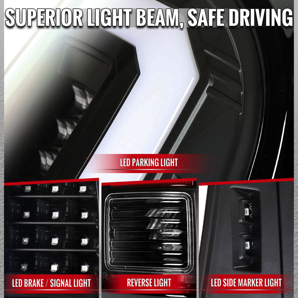 2008-2016 Ford F-250 / F-350 / F-450 / F-550 Super Duty LED C-Bar Tail Lights (Black Housing / Clear Lens)