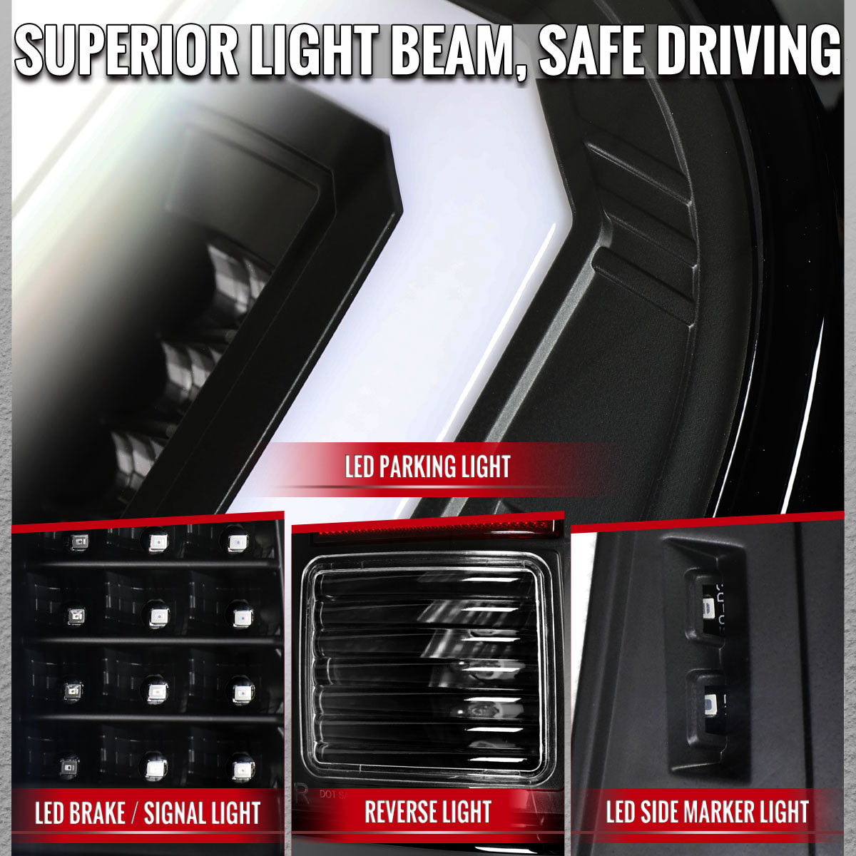 2008-2016 Ford F-250 / F-350 / F-450 / F-550 Super Duty LED C-Bar Tail Lights (Black Housing / Clear Lens)