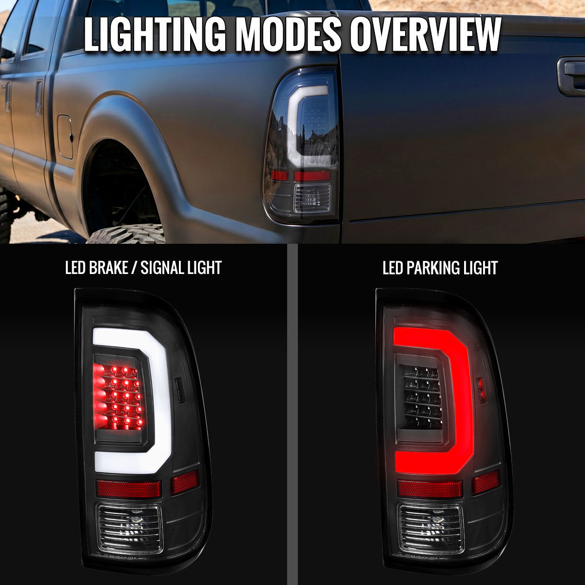 2008-2016 Ford F-250 / F-350 / F-450 / F-550 Super Duty LED C-Bar Tail Lights (Black Housing / Clear Lens)
