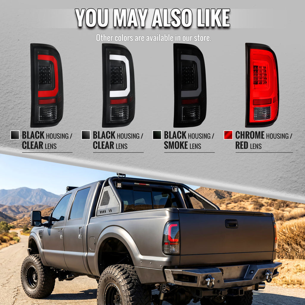 2008-2016 Ford F-250 / F-350 / F-450 / F-550 Super Duty Red LED C-Bar Tail Lights (Black Housing / Clear Lens)