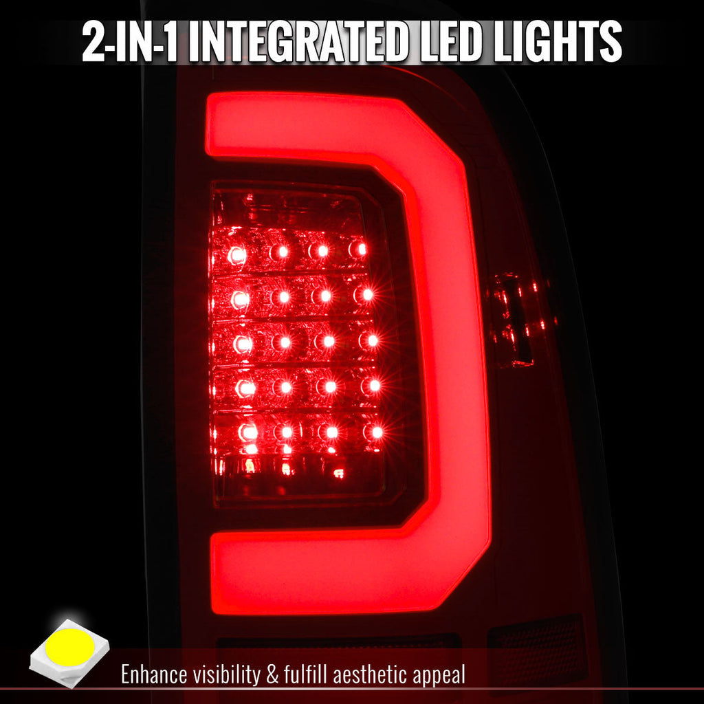 2008-2016 Ford F-250 / F-350 / F-450 / F-550 Super Duty LED C-Bar Tail Lights (Chrome Housing / Red Clear Lens)