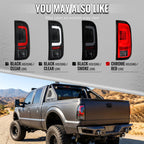 2008-2016 Ford F-250 / F-350 / F-450 / F-550 Super Duty LED C-Bar Tail Lights (Chrome Housing / Red Clear Lens)