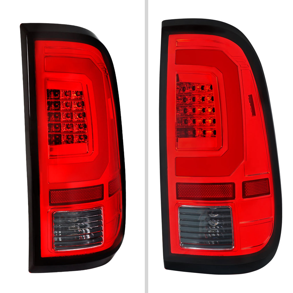 2008-2016 Ford F-250 / F-350 / F-450 / F-550 Super Duty LED C-Bar Tail Lights (Chrome Housing / Red Clear Lens)