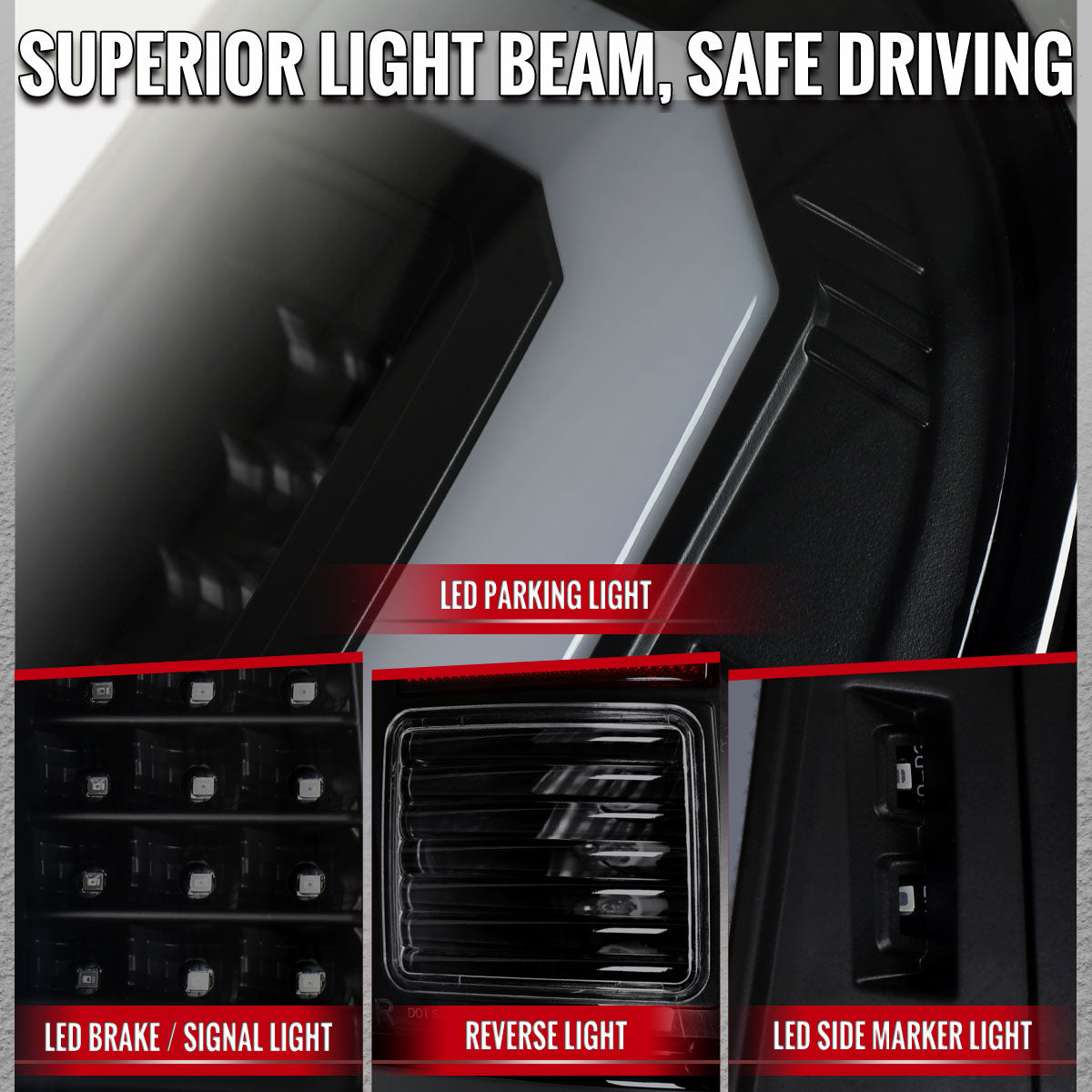 2008-2016 Ford F-250 / F-350 / F-450 / F-550 Super Duty LED C-Bar Tail Lights (Black Housing / Smoked Lens)