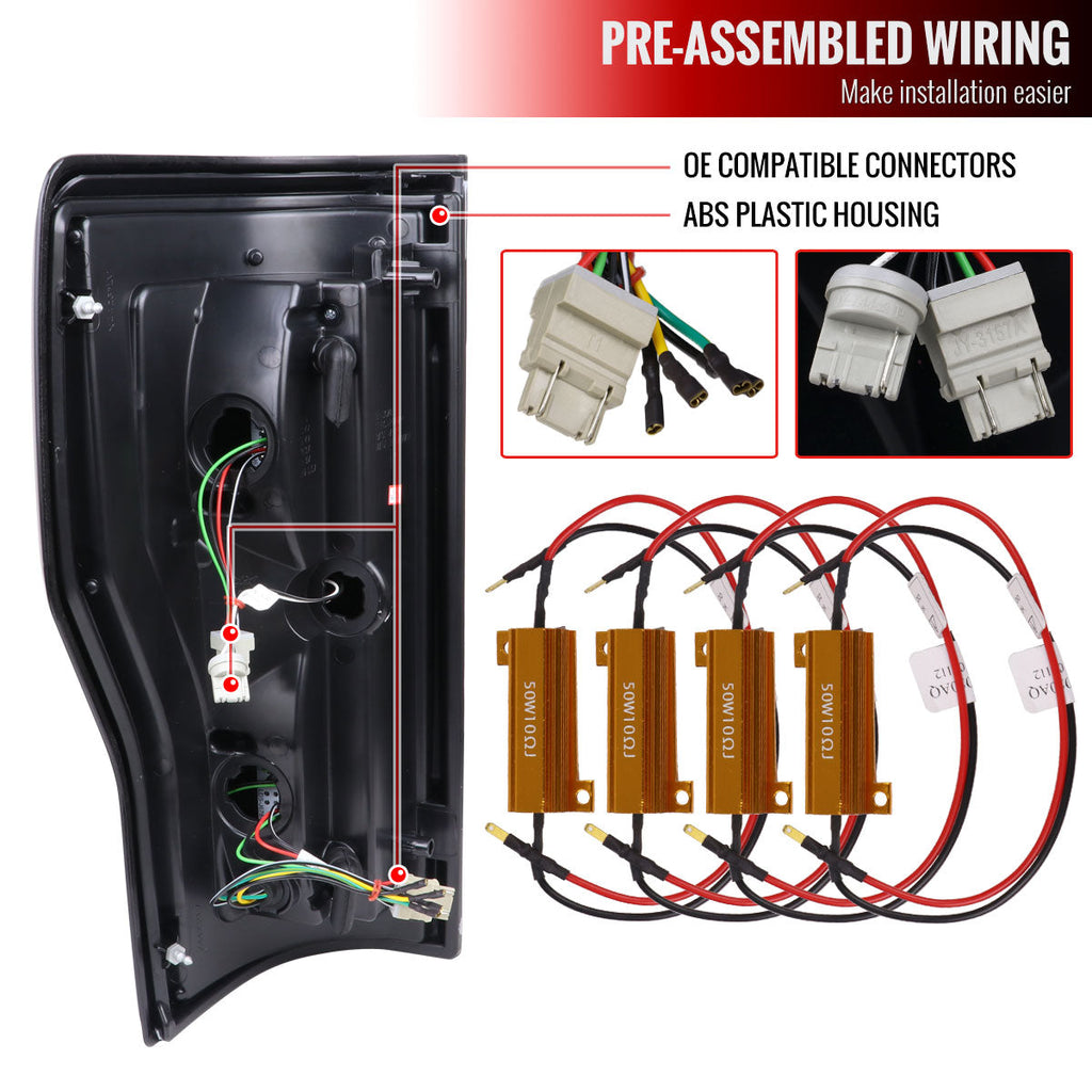 2017-2019 Ford F-250/F-350/F-450/F-550 Super Duty LED Bar Tail Lights (Chrome Housing/Smoked Lens)