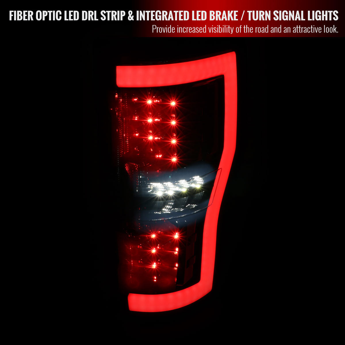 2017-2019 Ford F-250/F-350/F-450/F-550 LED Bar Tail Lights (Glossy Black Housing/Dark Smoked Lens)