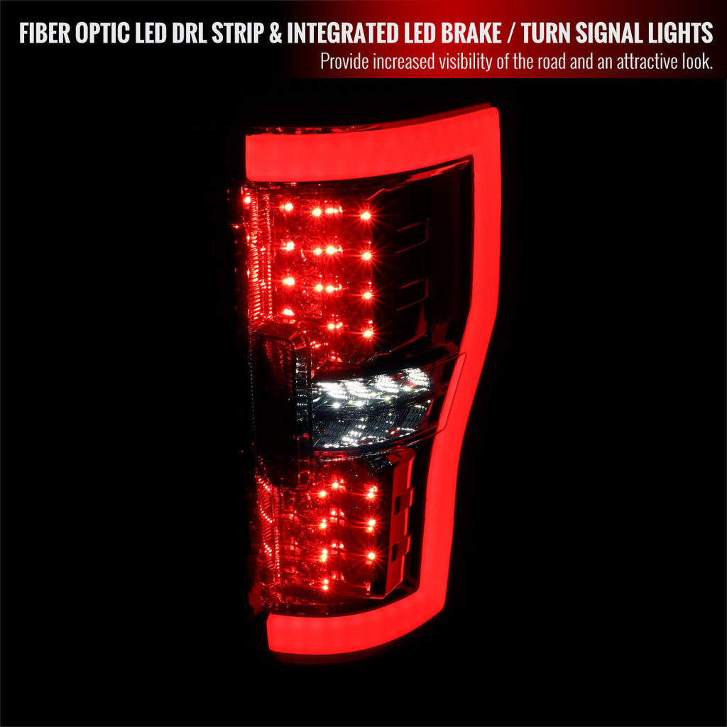 2017-2019 Ford F-250/F-350/F-450/F-550 Super Duty LED Bar Tail Lights (Chrome Housing/Smoked Lens)