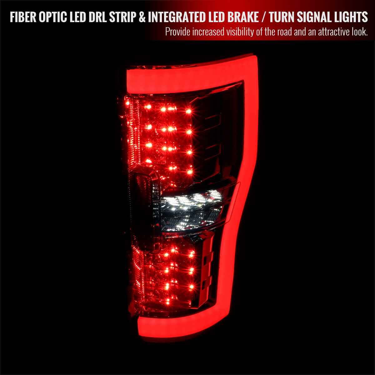 2017-2019 Ford F-250/F-350/F-450/F-550 Super Duty LED Bar Tail Lights (Chrome Housing/Smoked Lens)