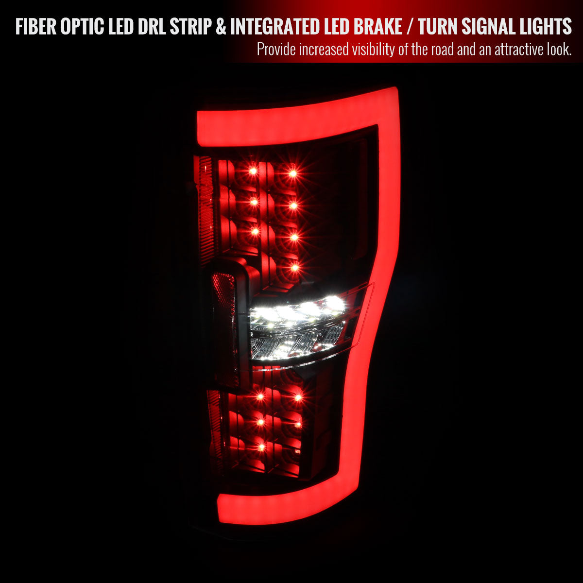 2017-2019 Ford F-250/F-350/F-450/F-550 White LED Bar Tail Lights (Matte Black Housing/Clear Lens)