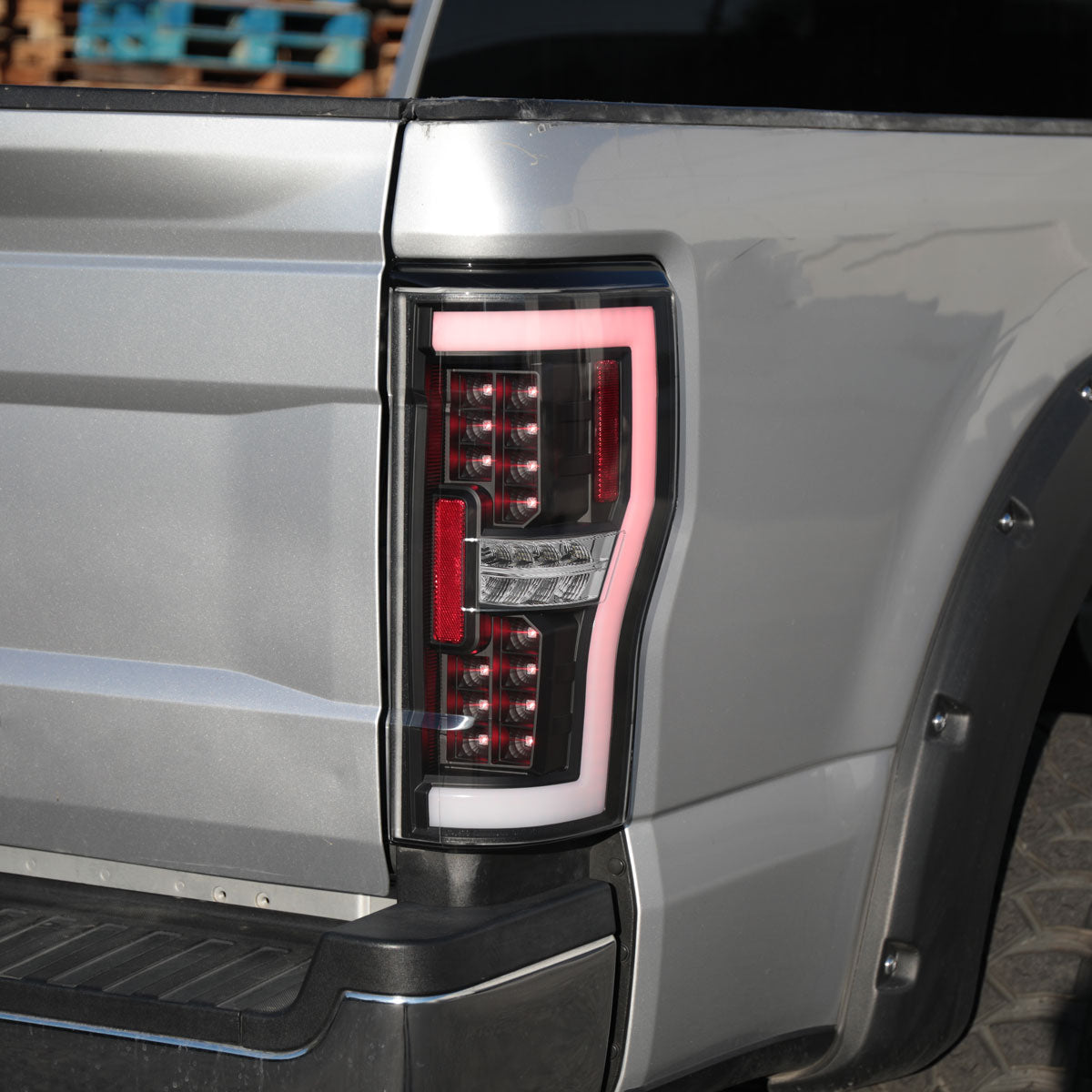 2017-2019 Ford F-250/F-350/F-450/F-550 White LED Bar Tail Lights (Matte Black Housing/Clear Lens)