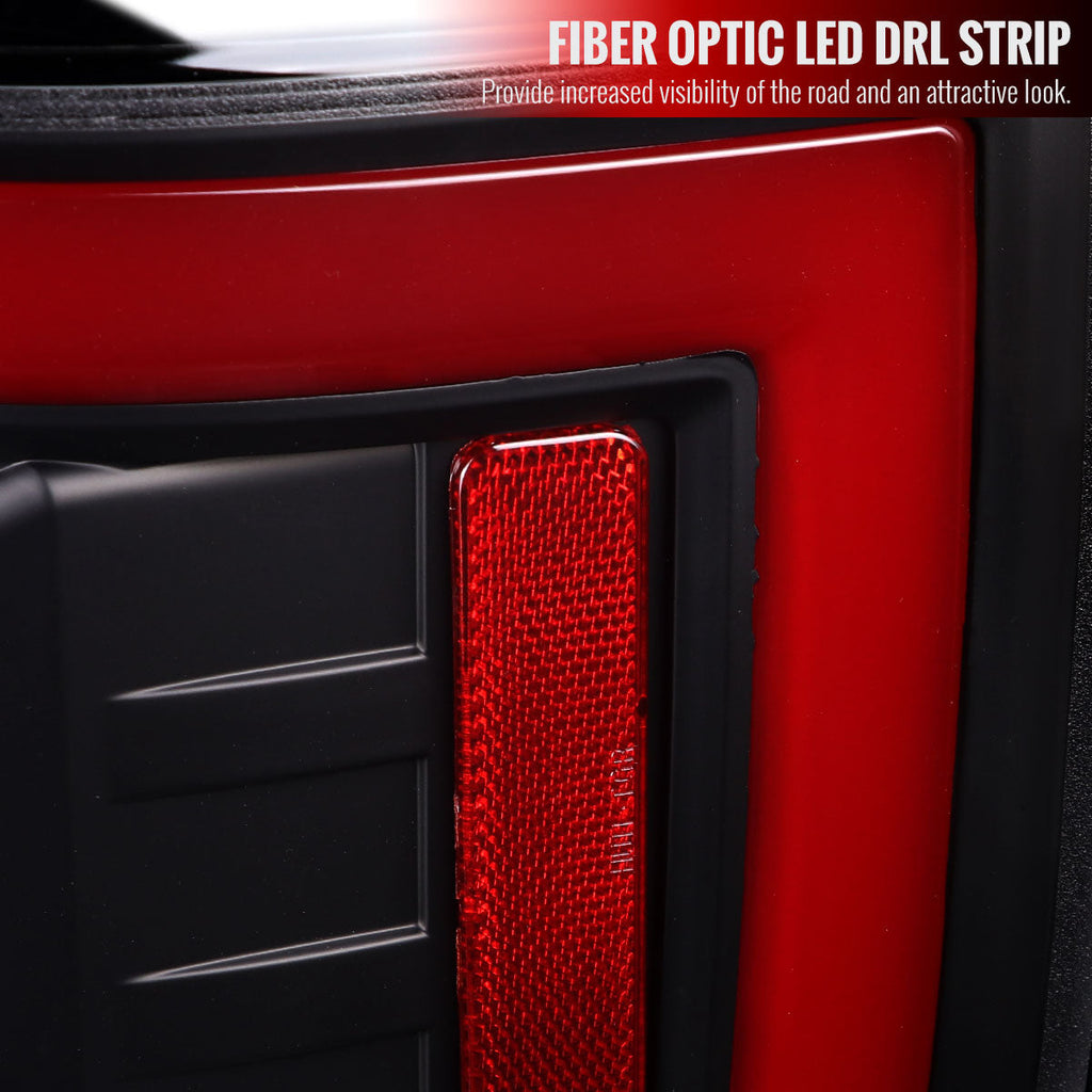2017-2019 Ford F-250/F-350/F-450/F-550 Red LED Bar Tail Lights (Matte Black Housing/Clear Lens)