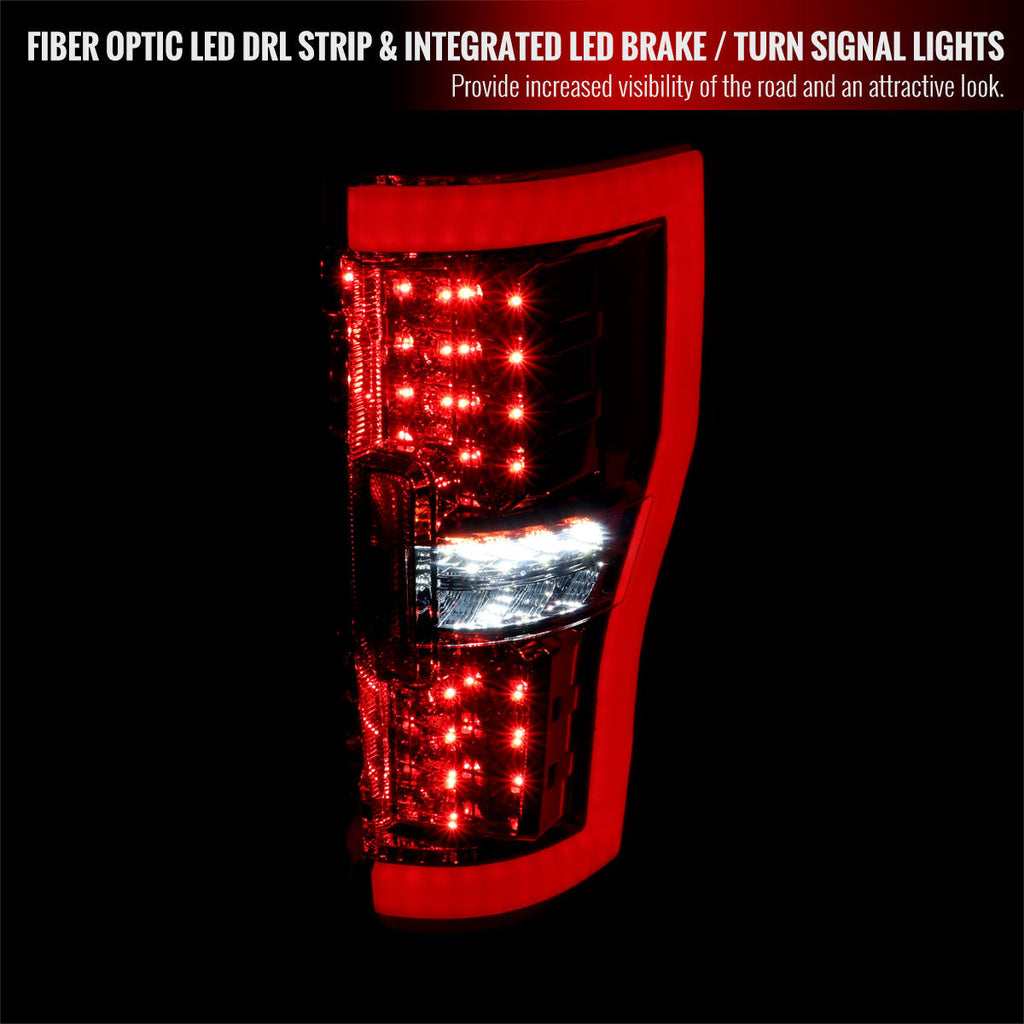 2017-2019 Ford F-250/F-350/F-450/F-550 Super Duty LED Bar Tail Lights (Chrome Housing/Red Lens)