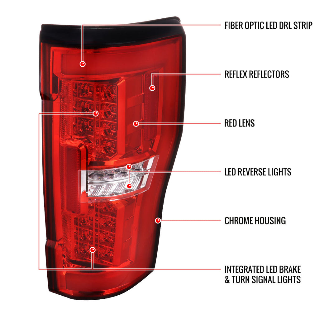 2017-2019 Ford F-250/F-350/F-450/F-550 Super Duty LED Bar Tail Lights (Chrome Housing/Red Lens)