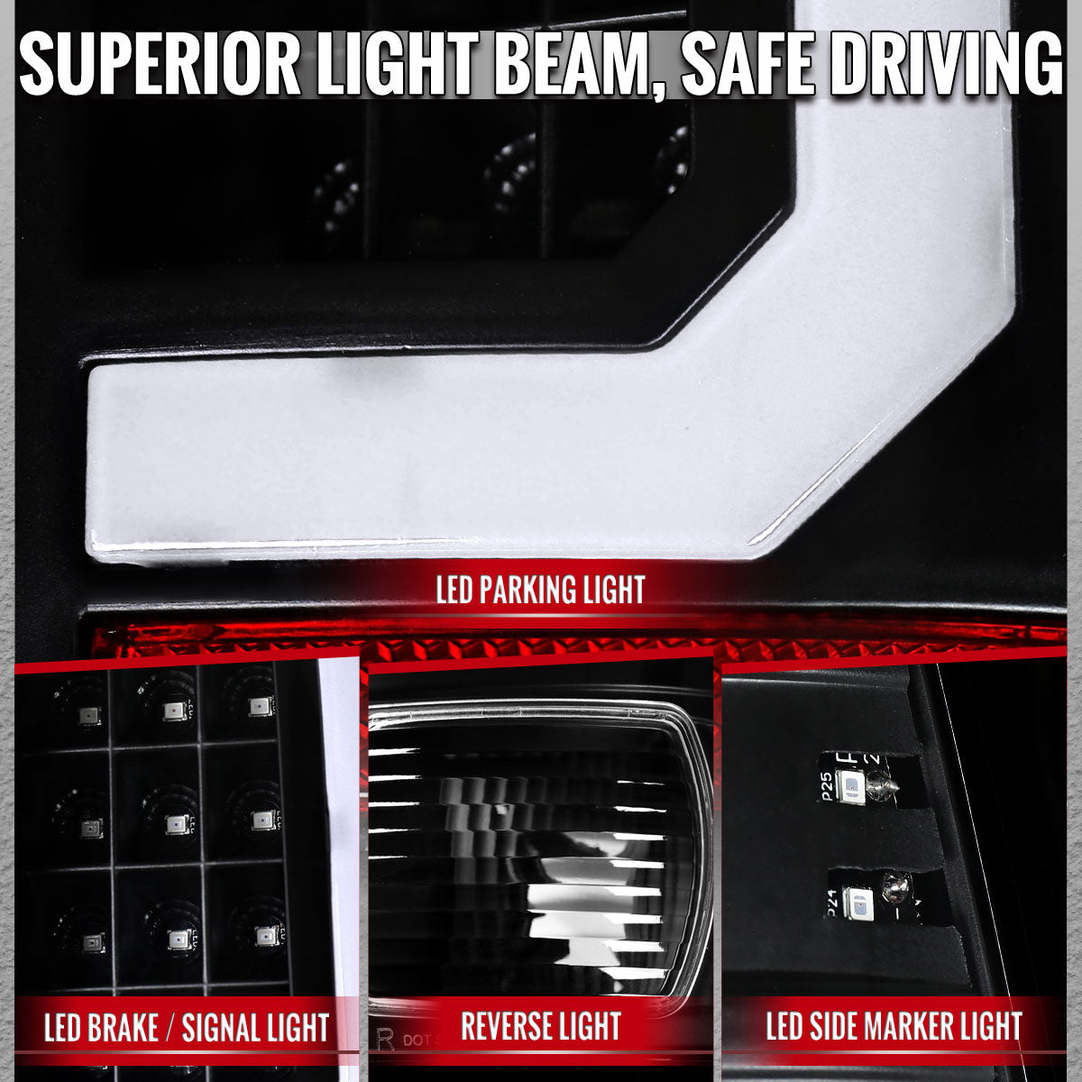 1999-2007 Ford F-250 / F-350 / F-450 / F-550 Super Duty LED C-Bar Tail Lights (Black Housing / Clear Lens)