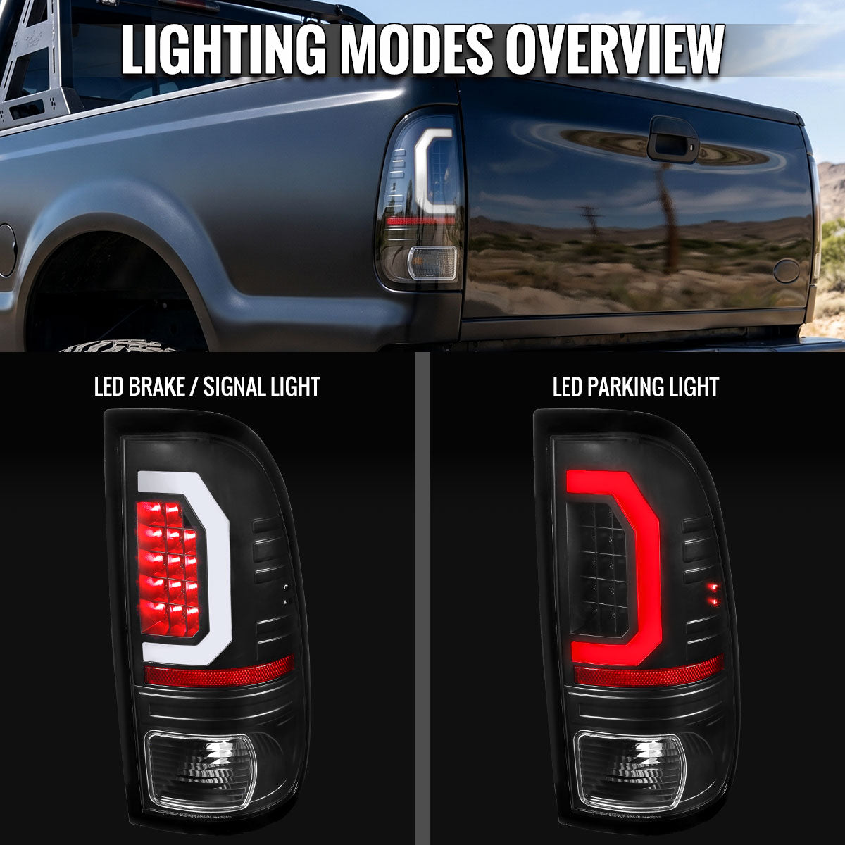 1999-2007 Ford F-250 / F-350 / F-450 / F-550 Super Duty LED C-Bar Tail Lights (Black Housing / Clear Lens)